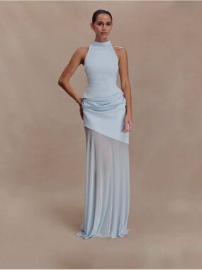 satin charmeuse halter cocktail dress Charmeuse Halter Neck Long Dress With Scoop Neckline And Lace Up Back